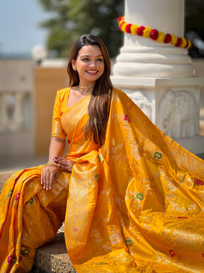 Yellow Banarasi Silk Saree with Intricate Zari Work