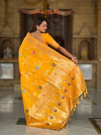 Yellow Banarasi Silk Saree with Intricate Zari Work