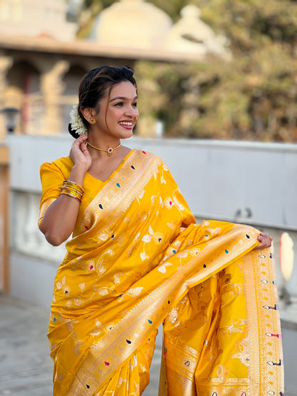 Yellow Banarasi Silk Saree with Intricate Zari Work