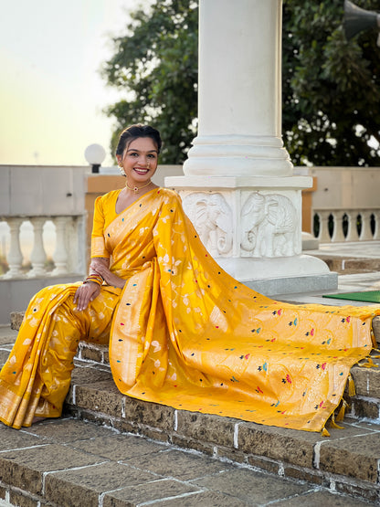 Yellow Banarasi Silk Saree with Intricate Zari Work