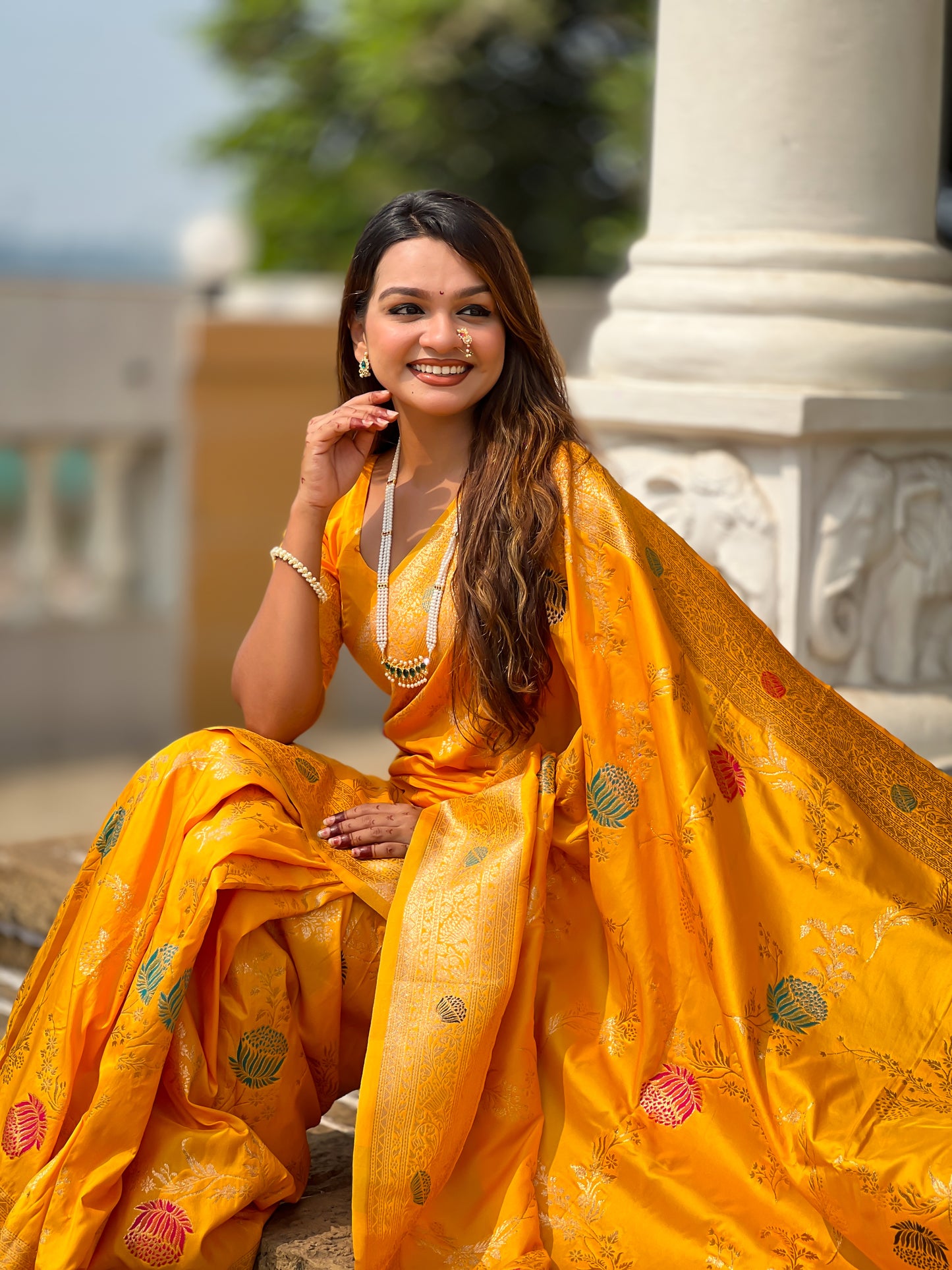 Yellow Banarasi Silk Saree with Intricate Zari Work