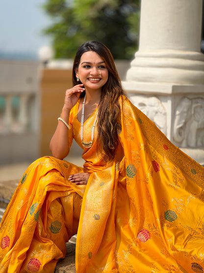 Yellow Banarasi Silk Saree with Intricate Zari Work