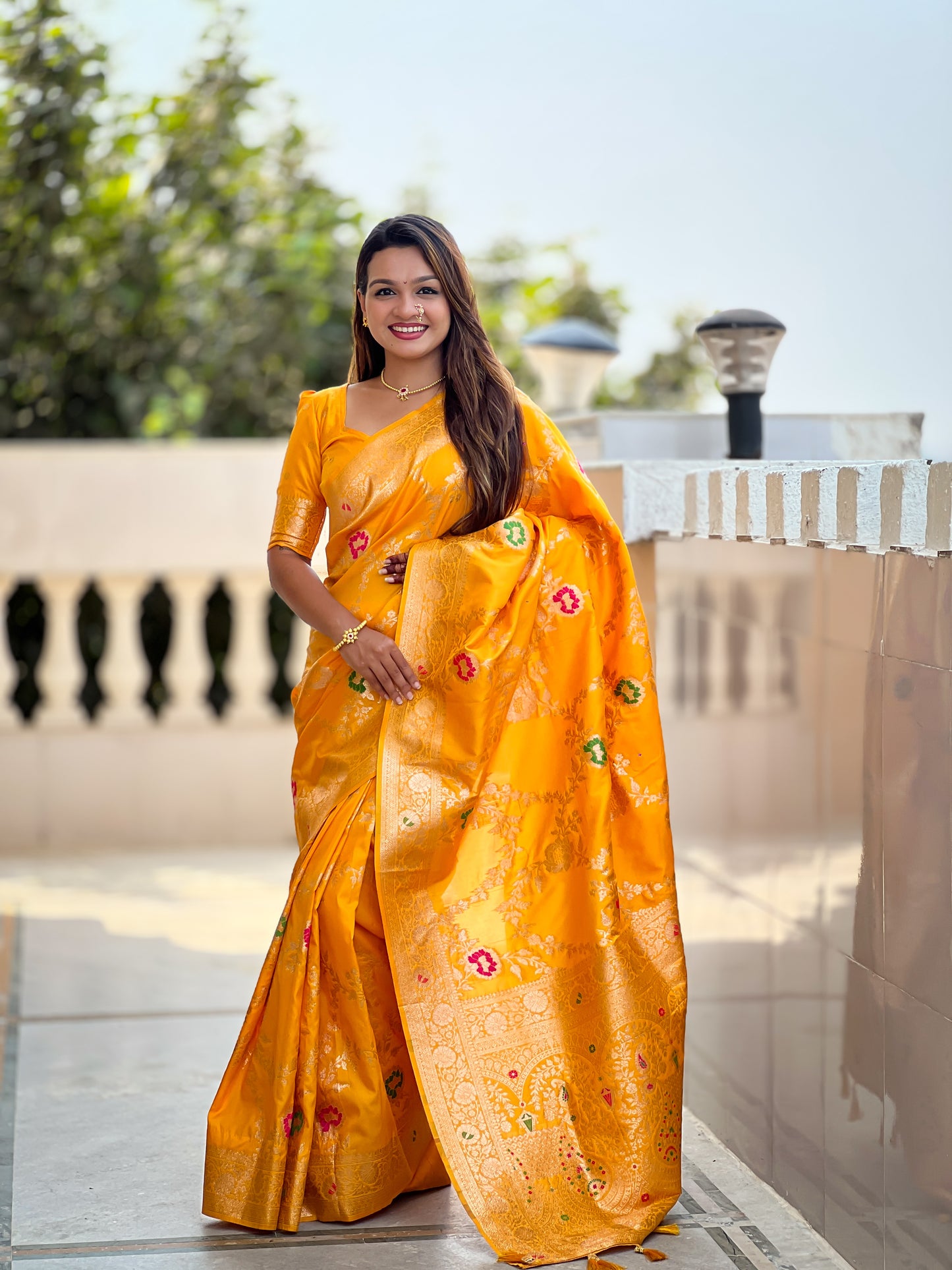 Yellow Banarasi Silk Saree with Intricate Zari Work