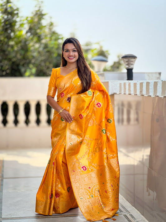 Yellow Banarasi Silk Saree with Intricate Zari Work