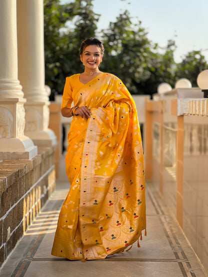 Yellow Banarasi Silk Saree with Intricate Zari Work