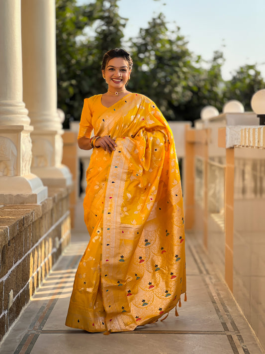 Yellow Banarasi Silk Saree with Intricate Zari Work