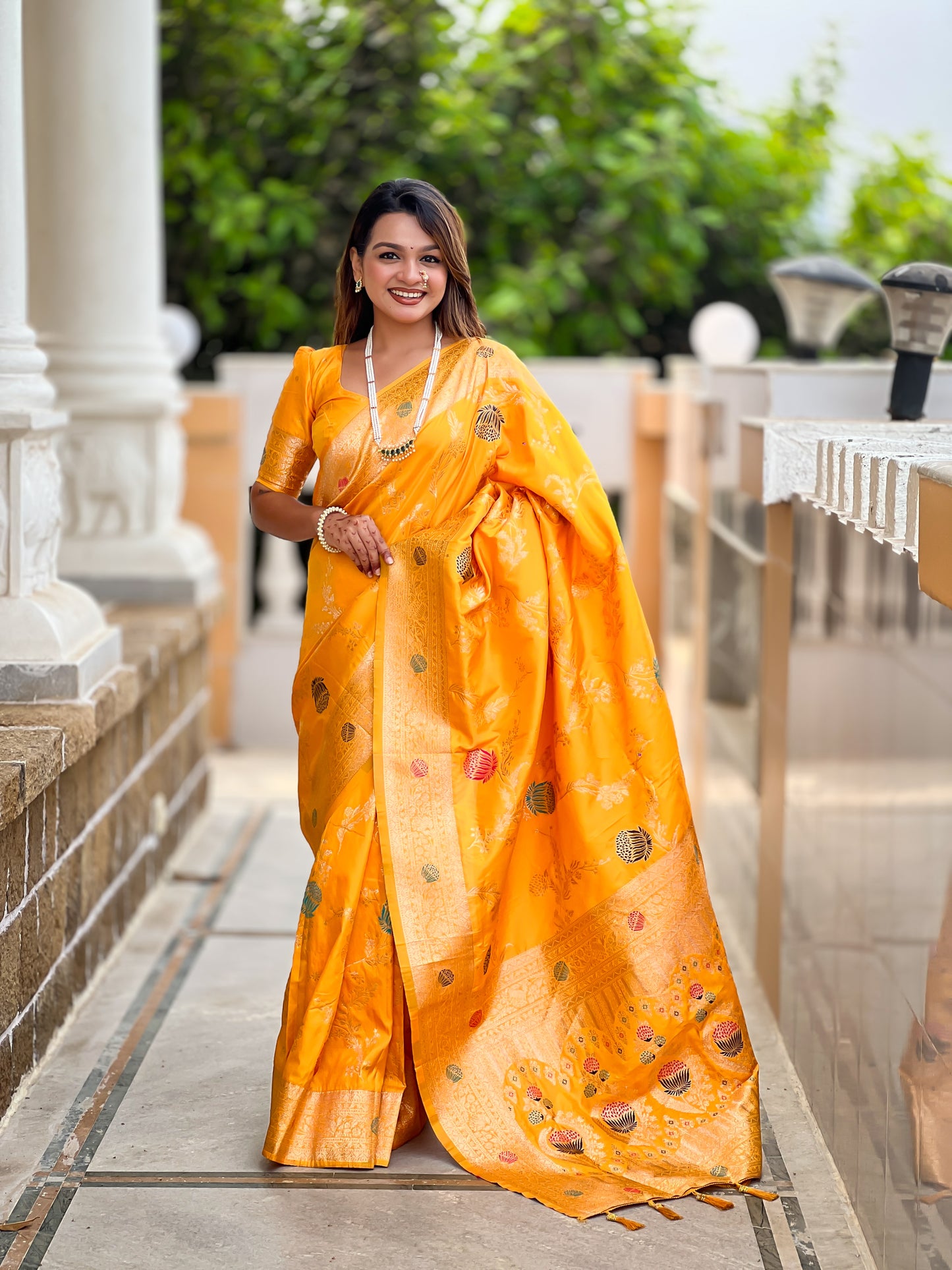 Yellow Banarasi Silk Saree with Intricate Zari Work