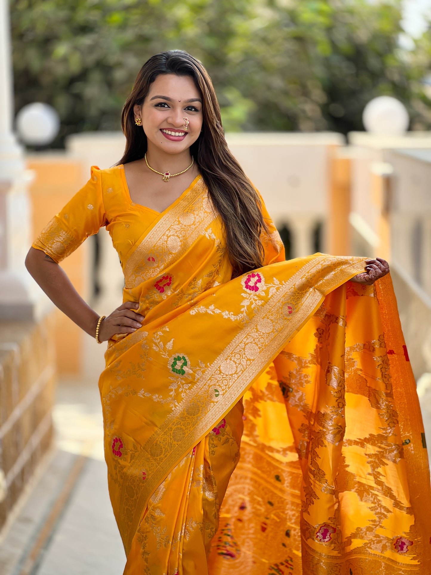 Yellow Banarasi Silk Saree with Intricate Zari Work