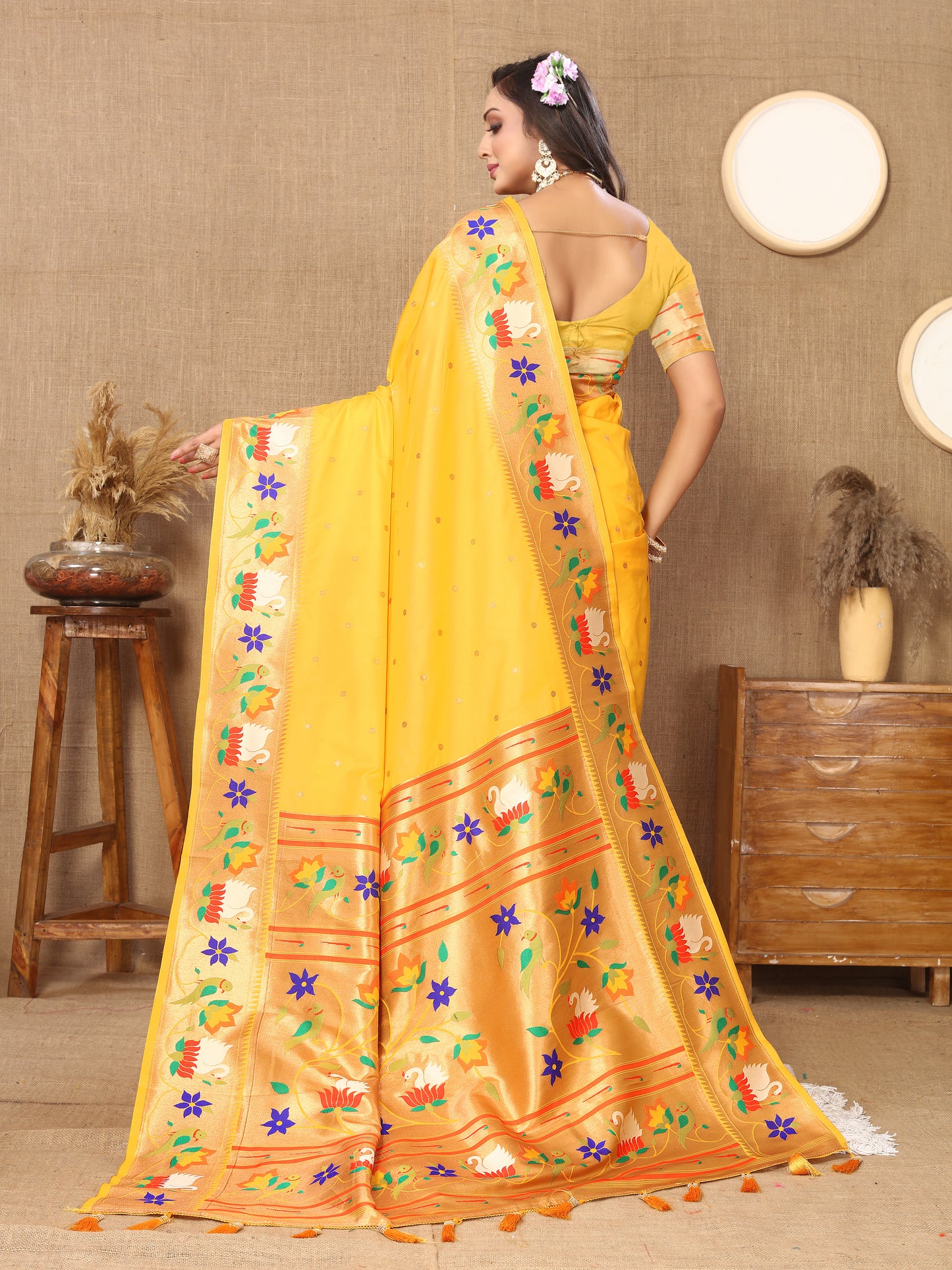 Yellow Yeola Style Rajhans Paithani Saree