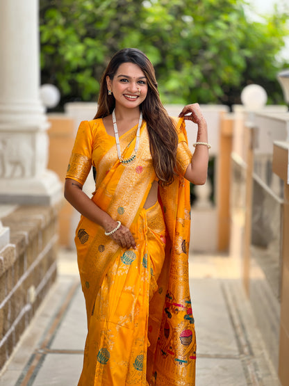 Yellow Banarasi Silk Saree with Intricate Zari Work