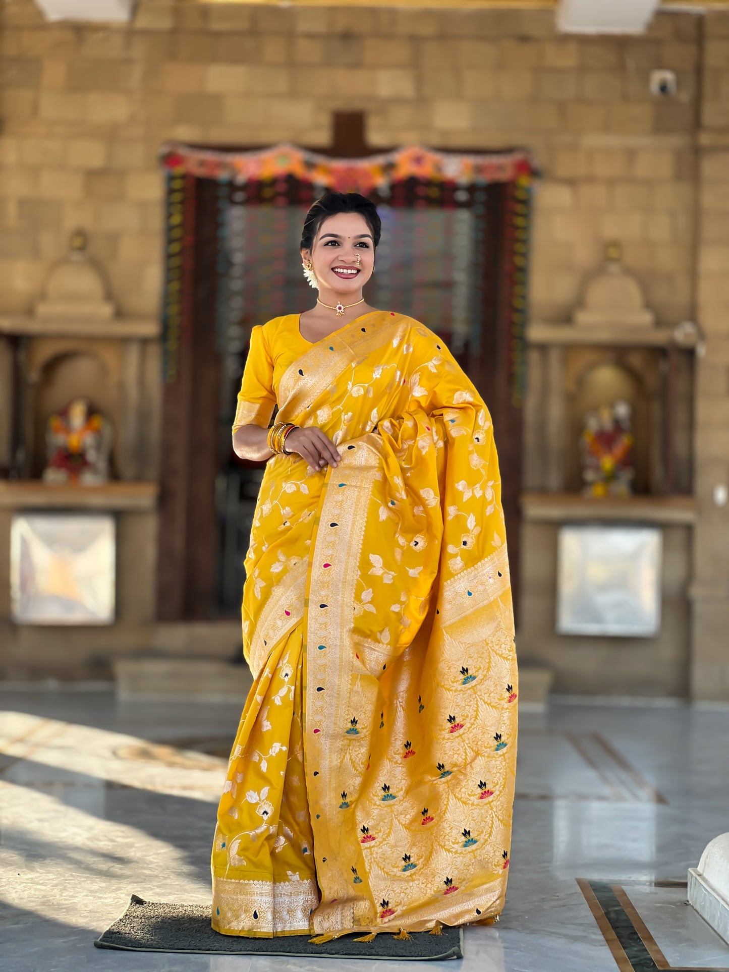 Yellow Banarasi Silk Saree with Intricate Zari Work