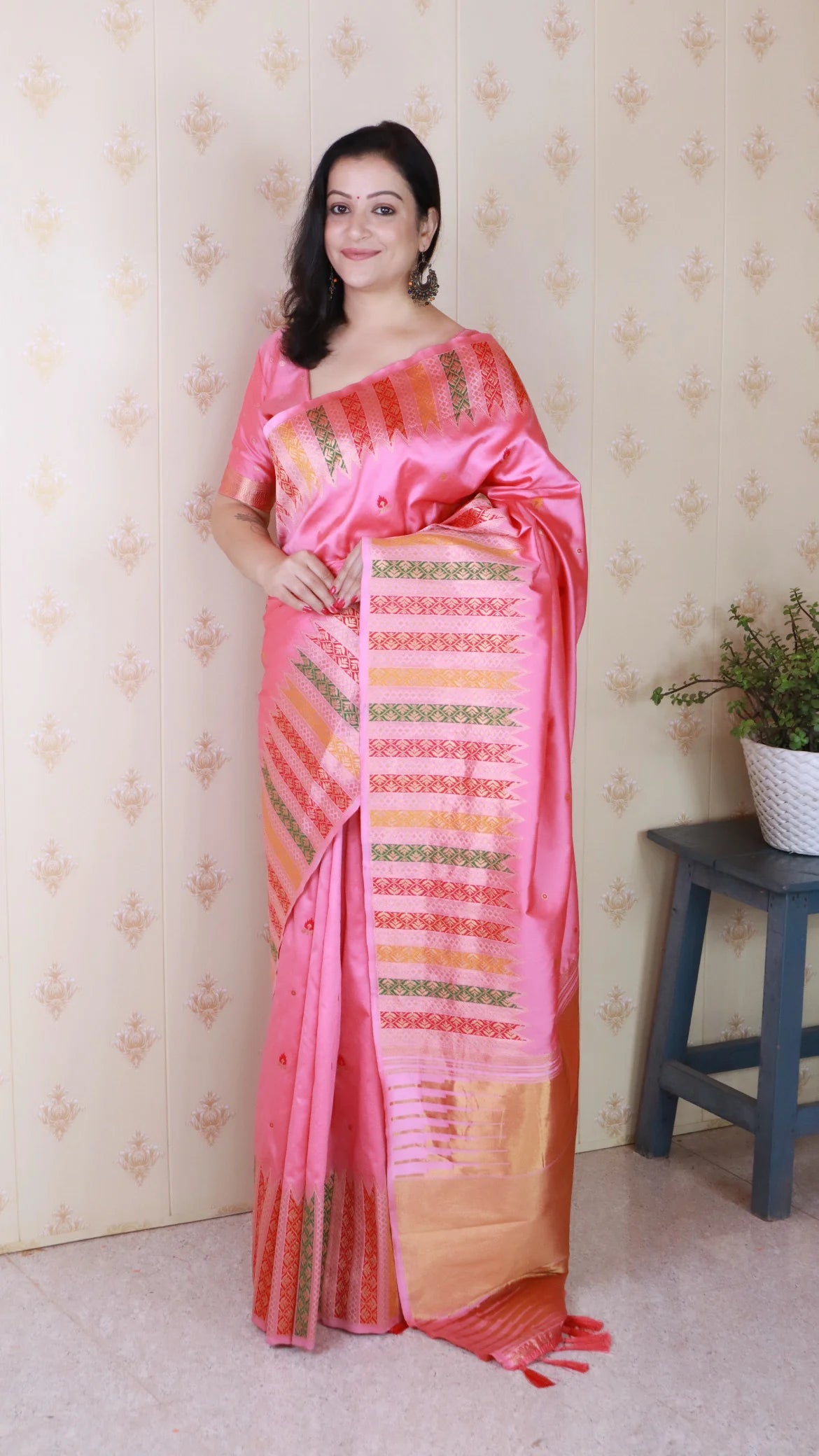 Baby Pink Soft Silk Fancy Border Paithani Saree