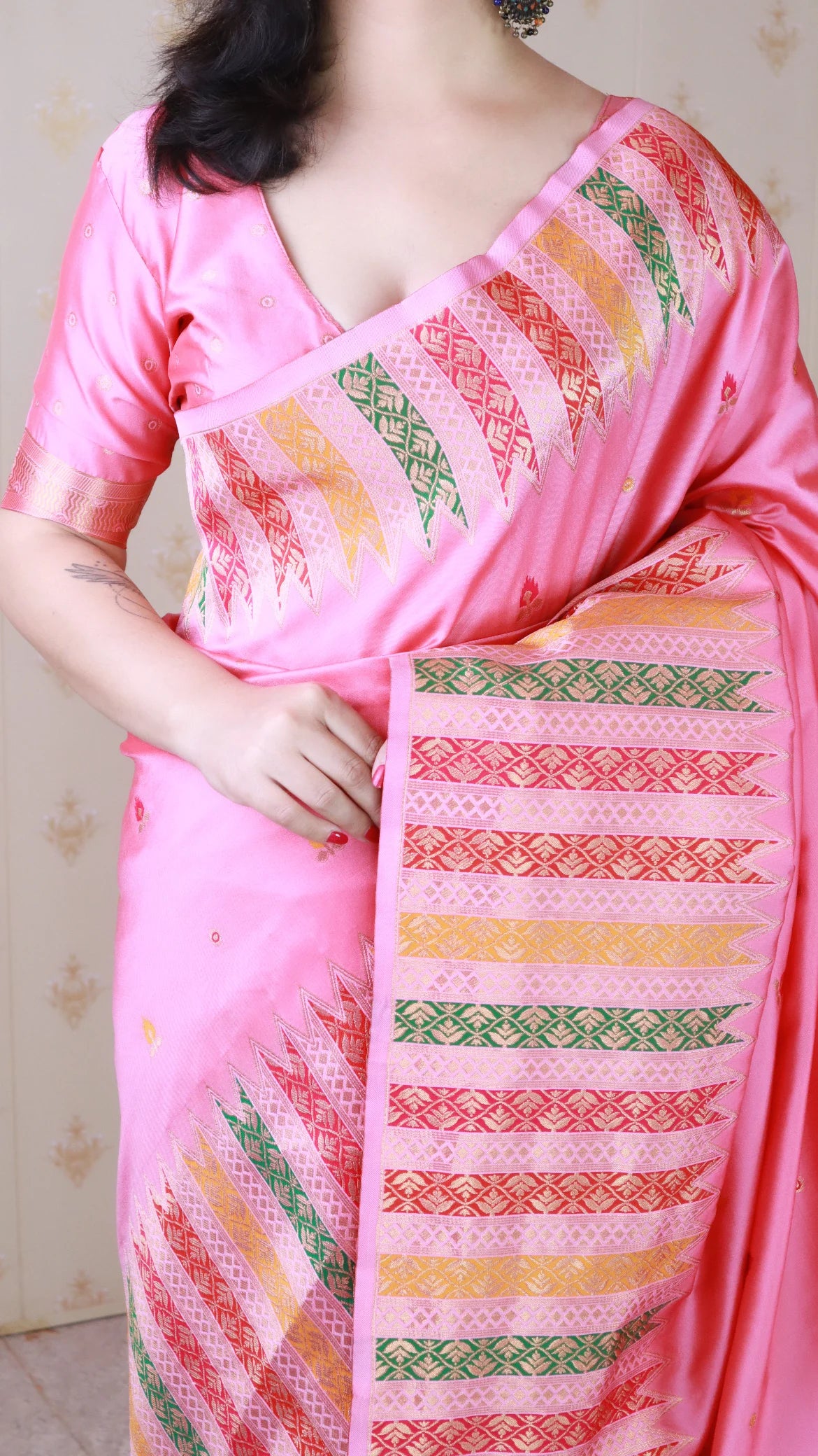 Baby Pink Soft Silk Fancy Border Paithani Saree