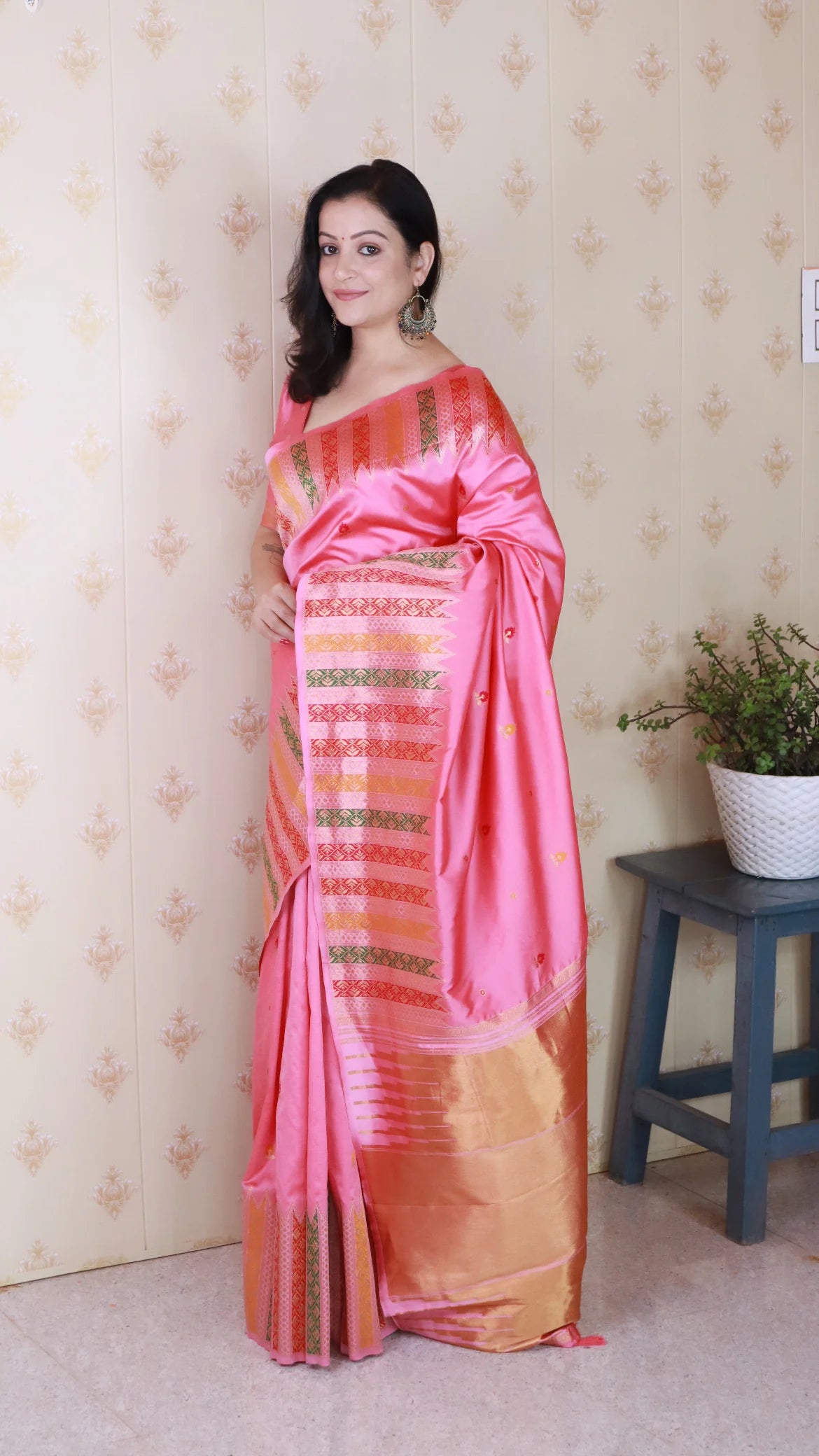 Baby Pink Soft Silk Fancy Border Paithani Saree