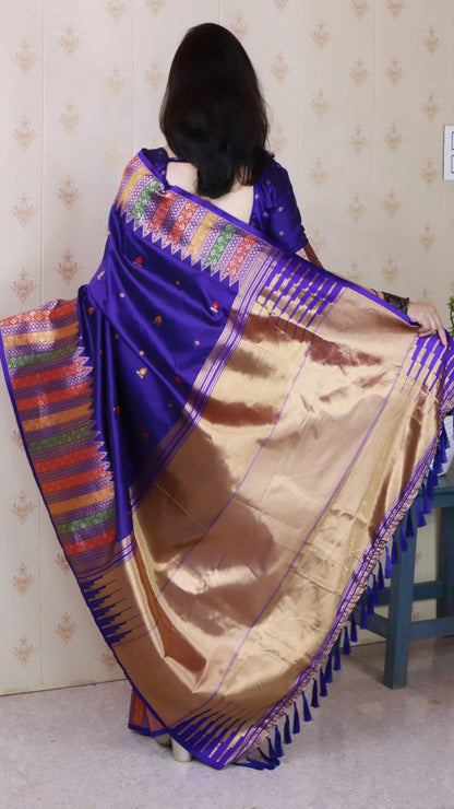 Blue Soft Silk Fancy Border Paithani Saree