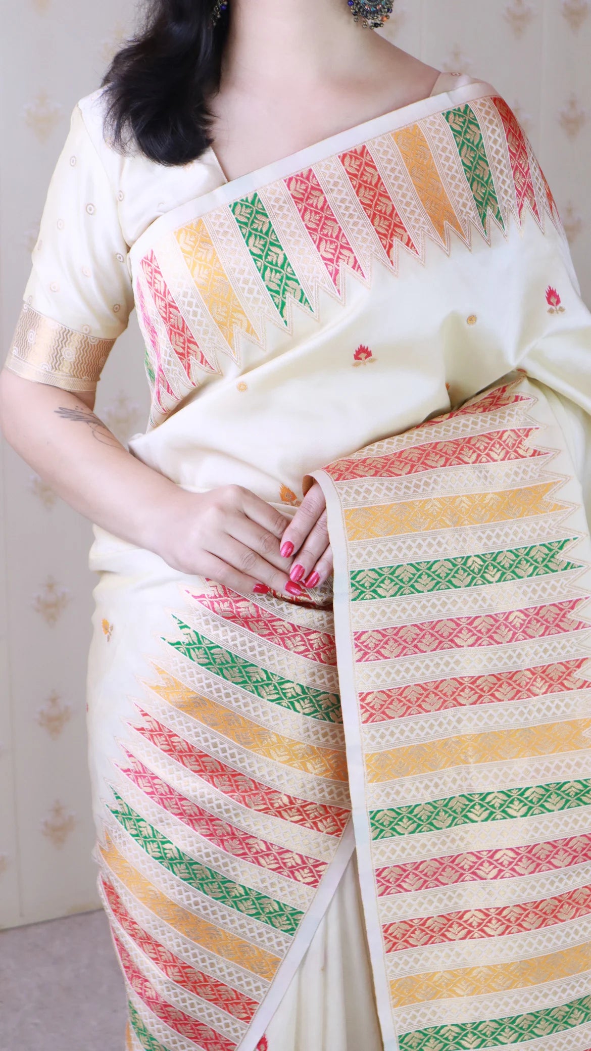 Cream Soft Silk Fancy Border Paithani Saree