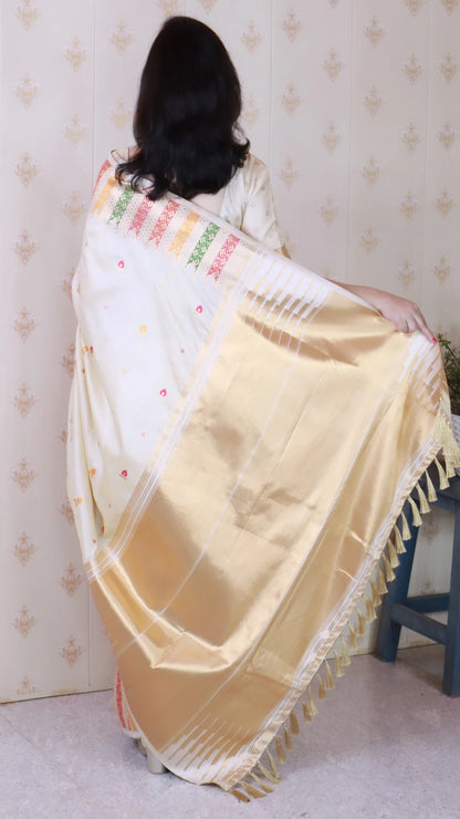 Cream Soft Silk Fancy Border Paithani Saree