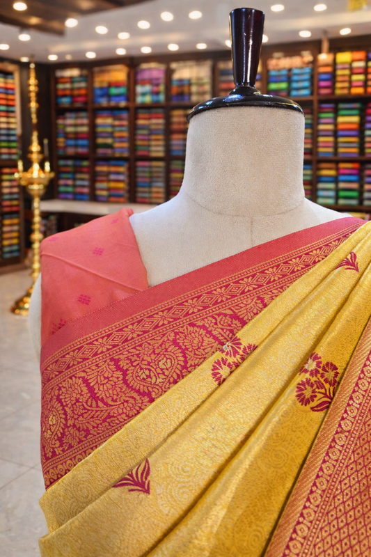 Saundarya Yellow Gold Kanjivaram Tissue Soft Silk Saree
