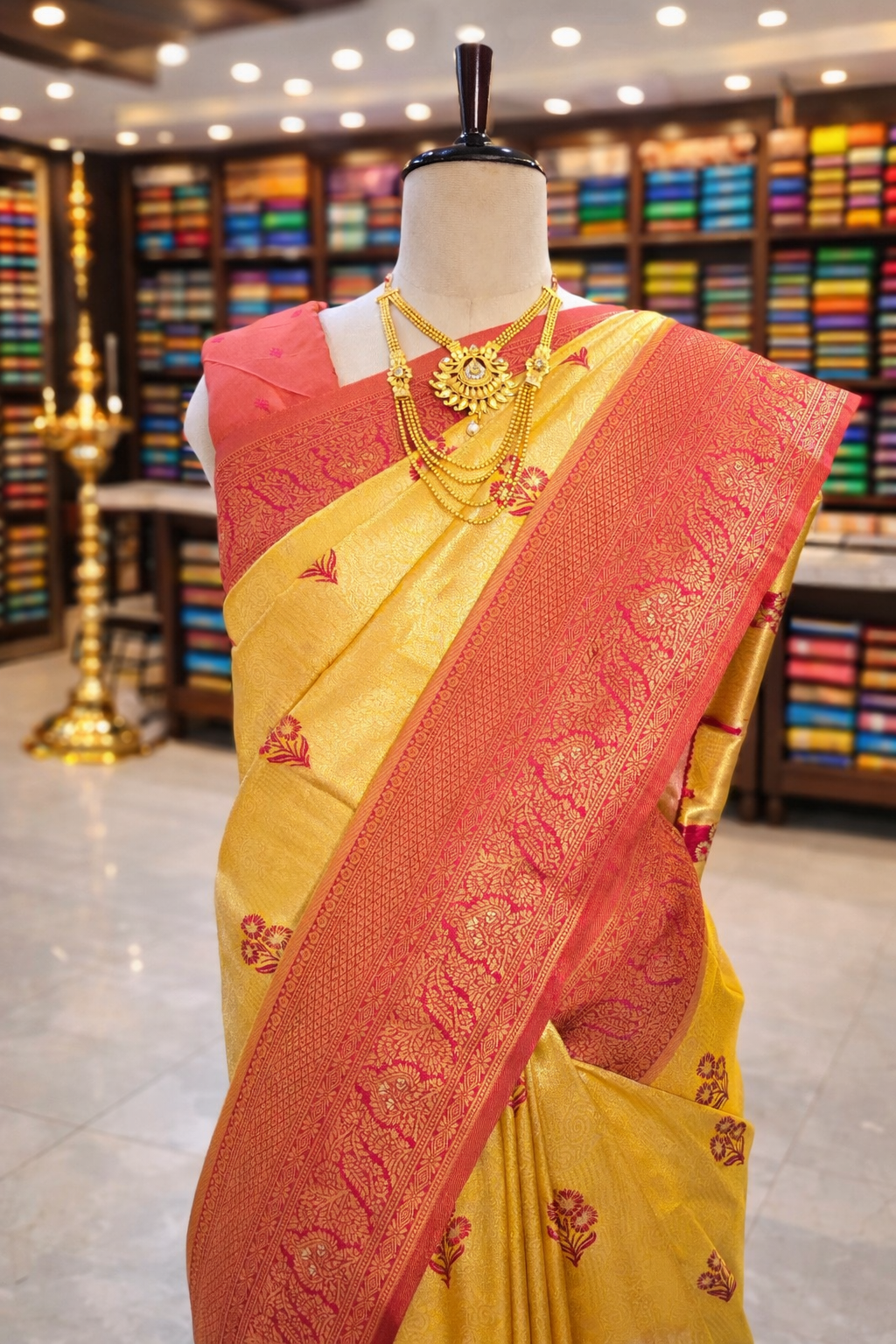 Saundarya Yellow Gold Kanjivaram Tissue Soft Silk Saree