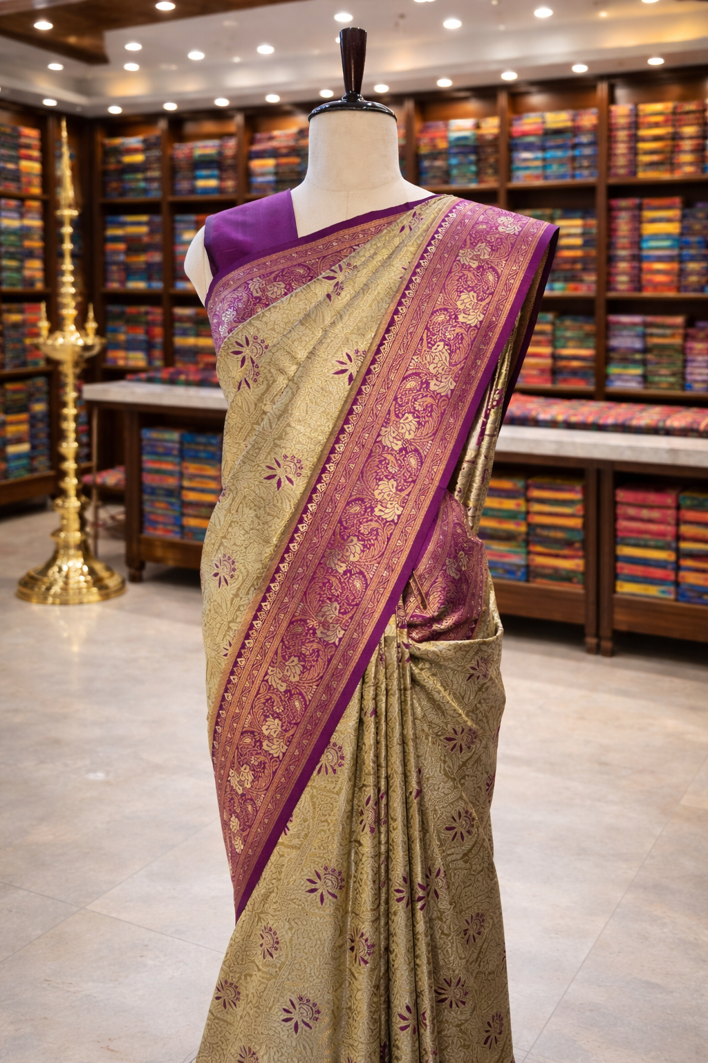 Sringara Antique Gold with Purple  Kanjivaram Tissue Soft Silk Saree