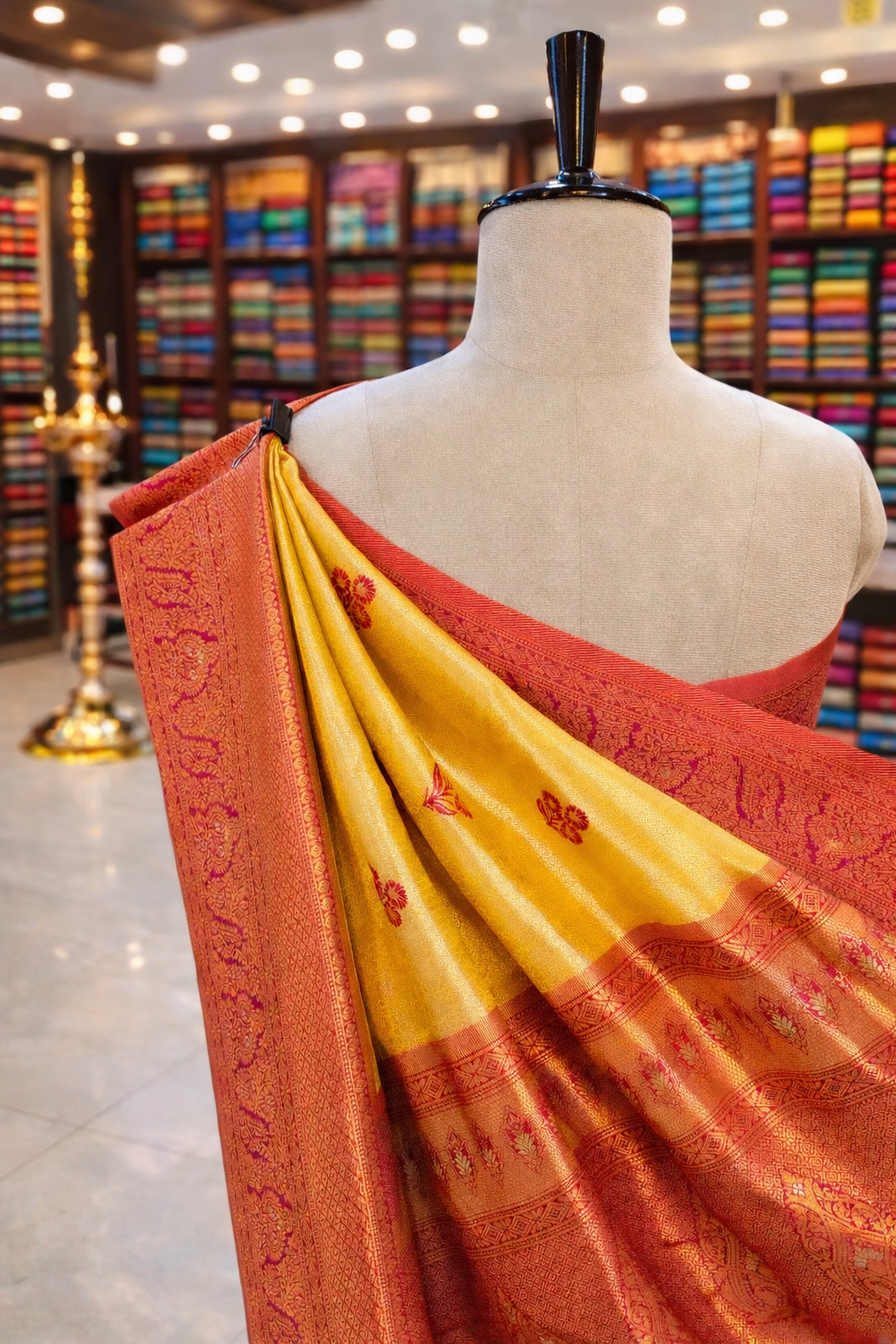 Saundarya Yellow Gold Kanjivaram Tissue Soft Silk Saree