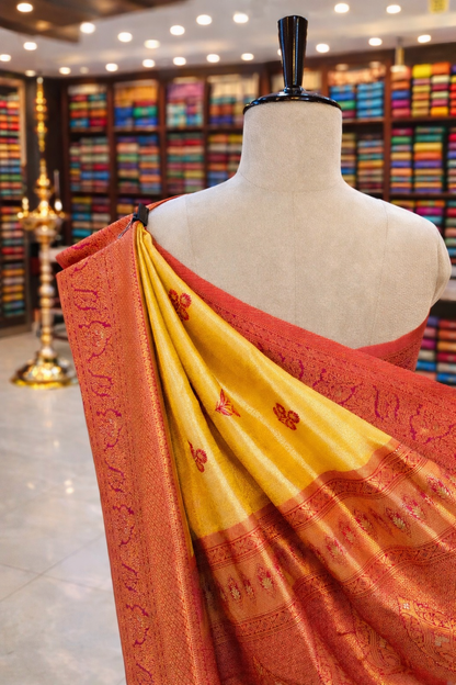 Saundarya Yellow Gold Kanjivaram Tissue Soft Silk Saree