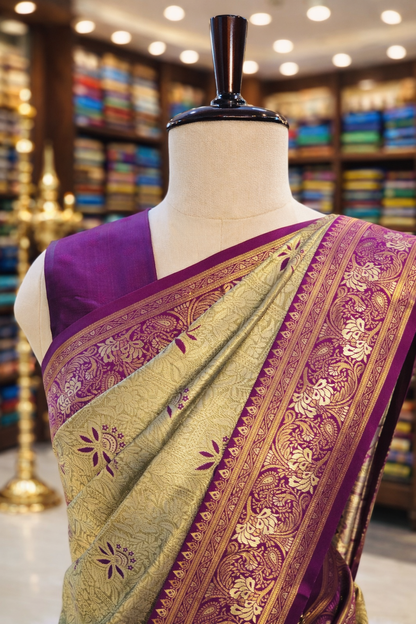 Sringara Antique Gold with Purple  Kanjivaram Tissue Soft Silk Saree