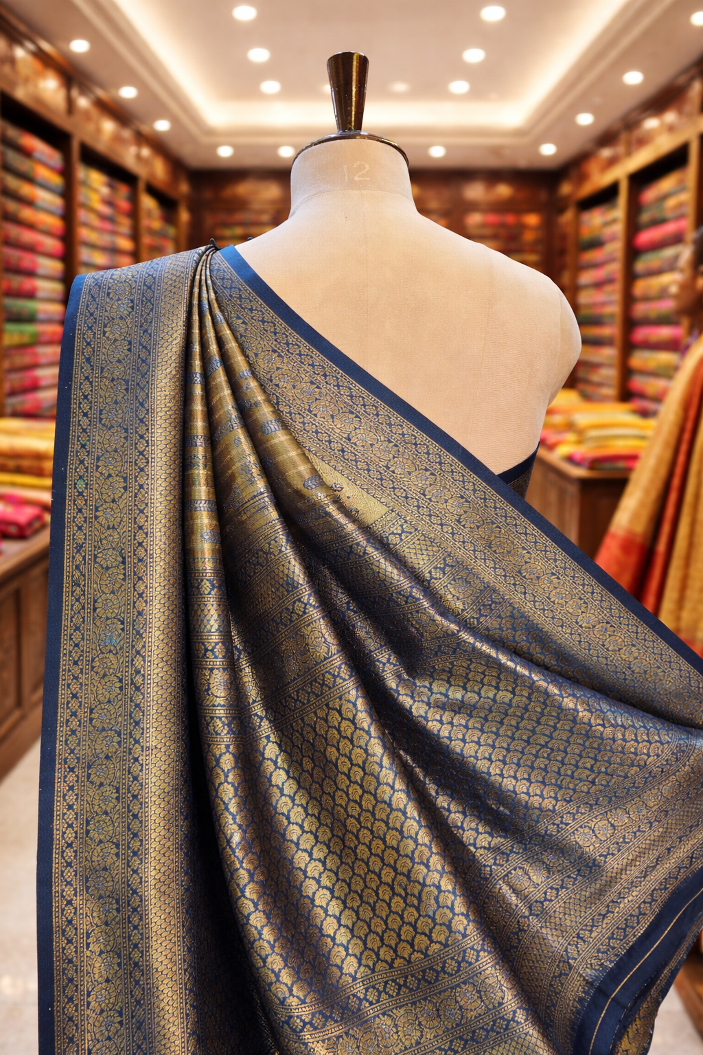 Varnika Antique Gold with Rama Banglori Tissue Soft Silk Saree