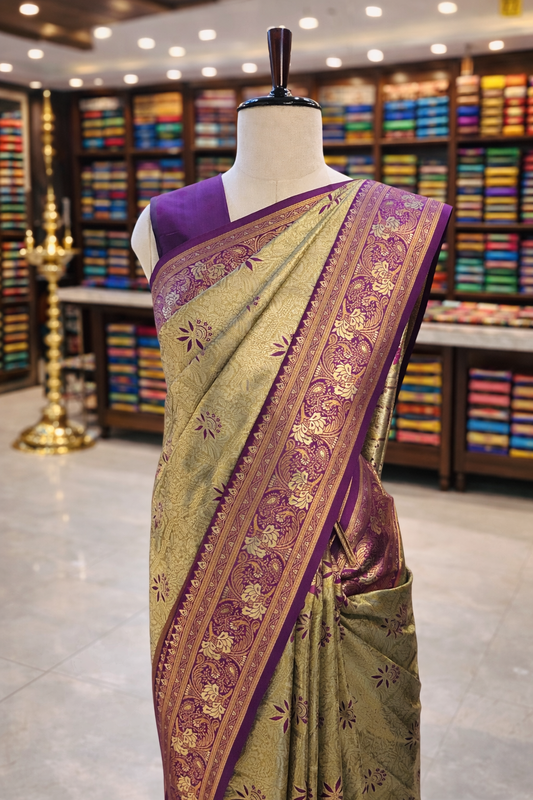 Sringara Antique Gold with Purple  Kanjivaram Tissue Soft Silk Saree