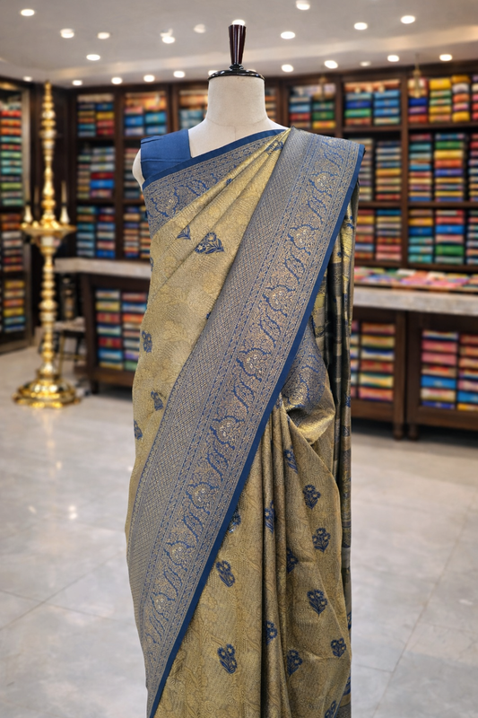 Saundarya Antique Gold with Rama Kanjivaram Tissue Soft Silk Saree