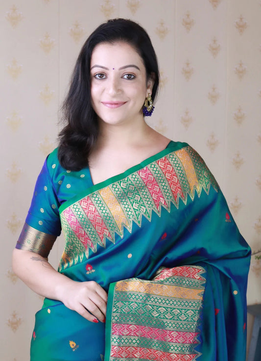 Green Soft Silk Fancy Border Paithani Saree