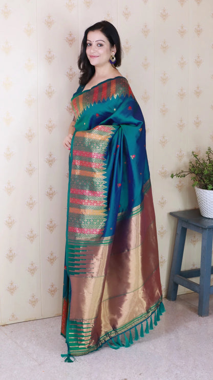Green Soft Silk Fancy Border Paithani Saree