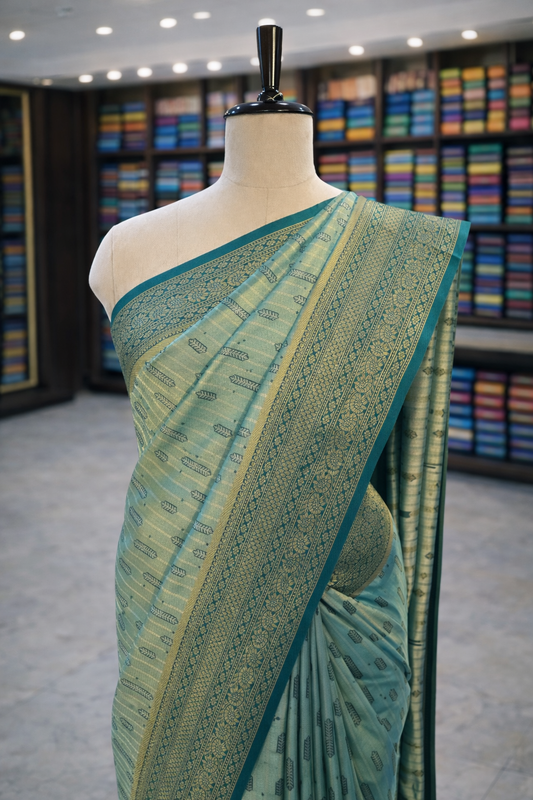 Varnika Pista Green Banglori Tissue Soft Silk Saree