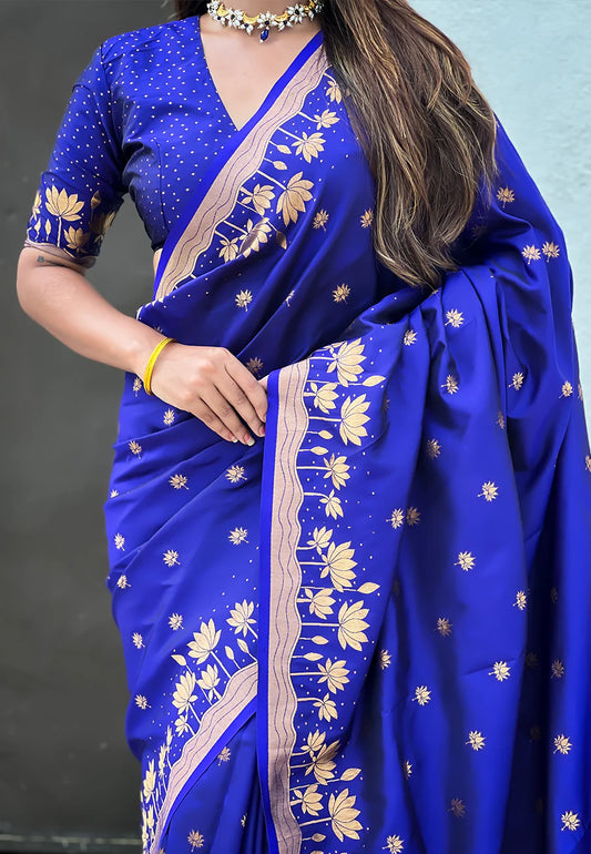 Royal Blue Zari Woven Pichwai Silk Saree