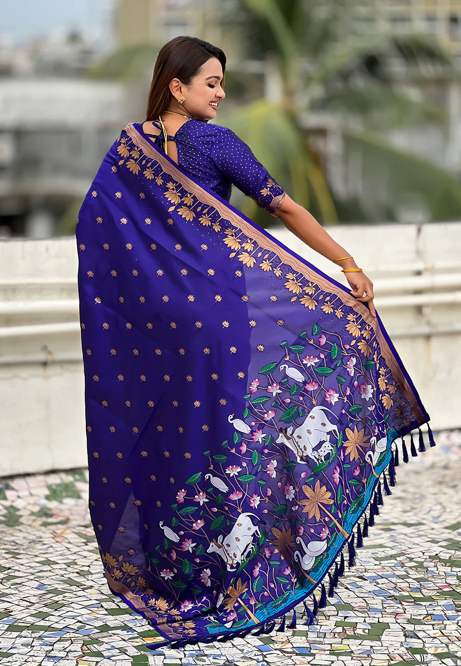 Royal Blue Zari Woven Pichwai Silk Saree