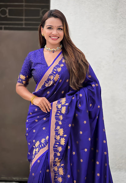 Royal Blue Zari Woven Pichwai Silk Saree
