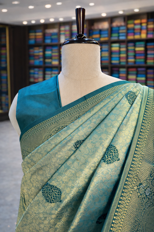 Swarna Pista Green Kanjivaram Tissue Soft Silk Saree
