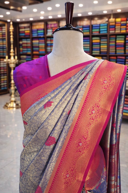 Swarna Royal Blue Kanjivaram Tissue Soft Silk Saree