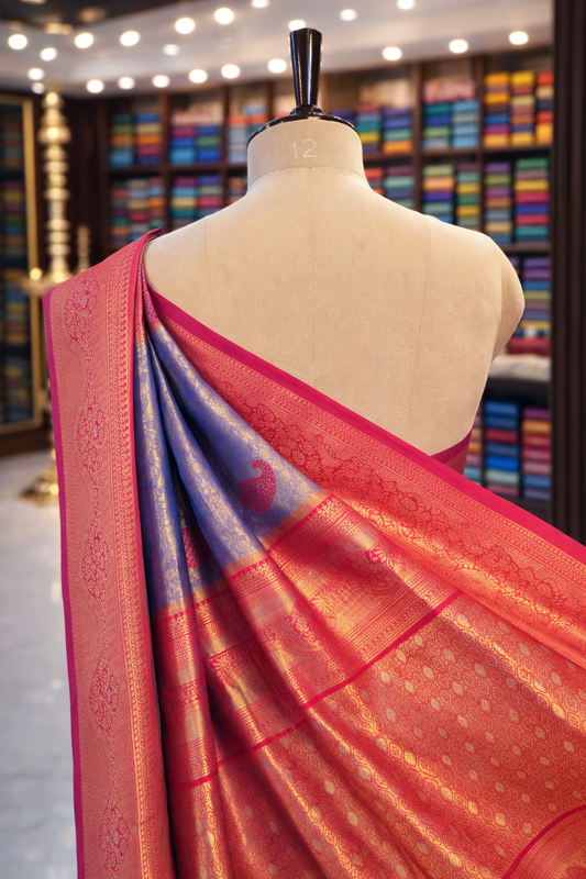 Swarna Royal Blue Kanjivaram Tissue Soft Silk Saree