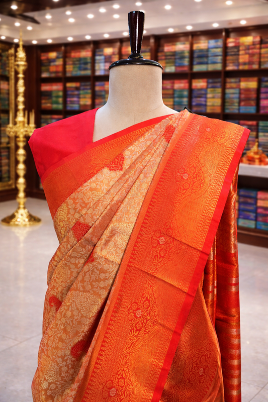 Swarna Orange Kanjivaram Tissue Soft Silk Saree