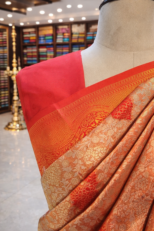 Swarna Orange Kanjivaram Tissue Soft Silk Saree