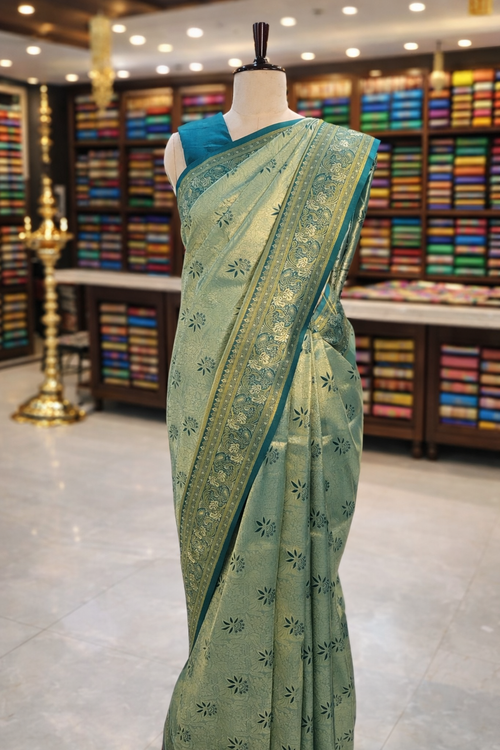 Sringara Elegant Pista Green Kanjivaram Tissue Soft Silk Saree
