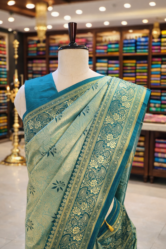 Sringara Elegant Pista Green Kanjivaram Tissue Soft Silk Saree