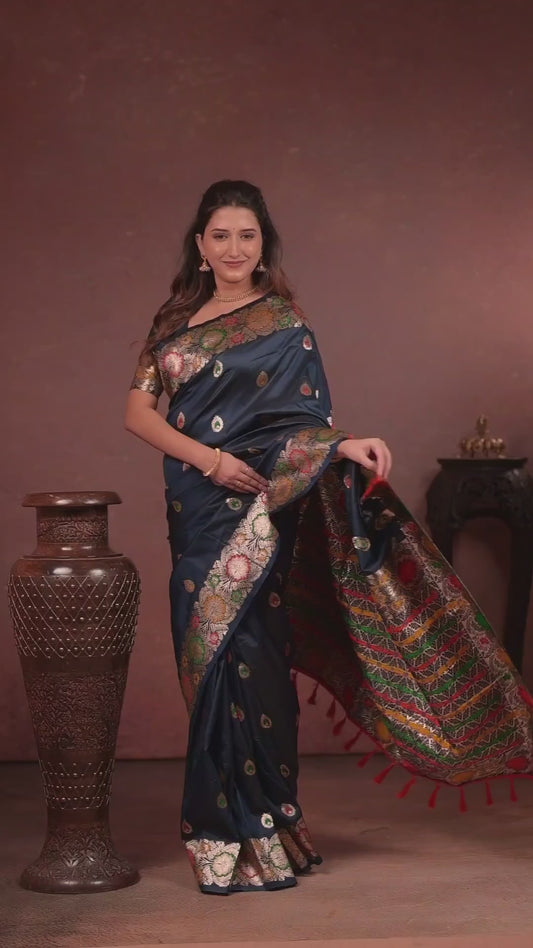 Navy blue Banarasi Silk Saree