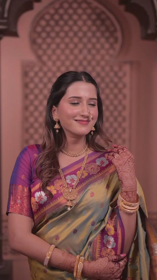 Olive Green Premium Banarasi Silk Saree