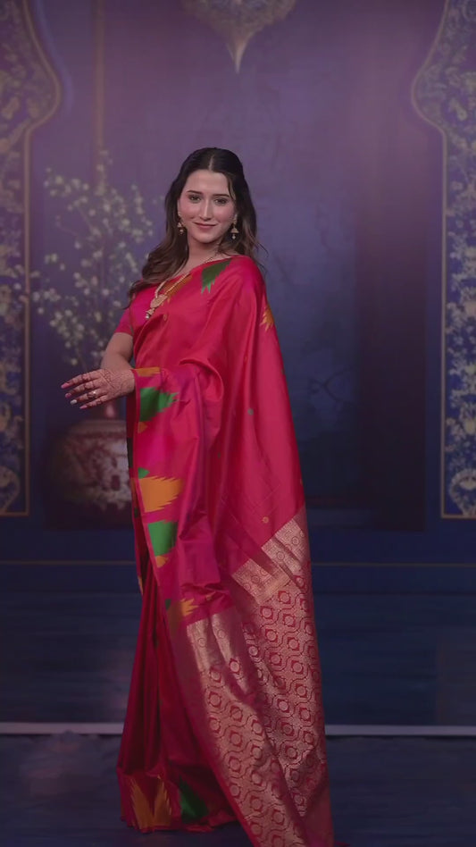 Red Temple Border Silk Saree