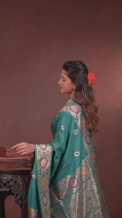 Teal Banarasi Silk Saree