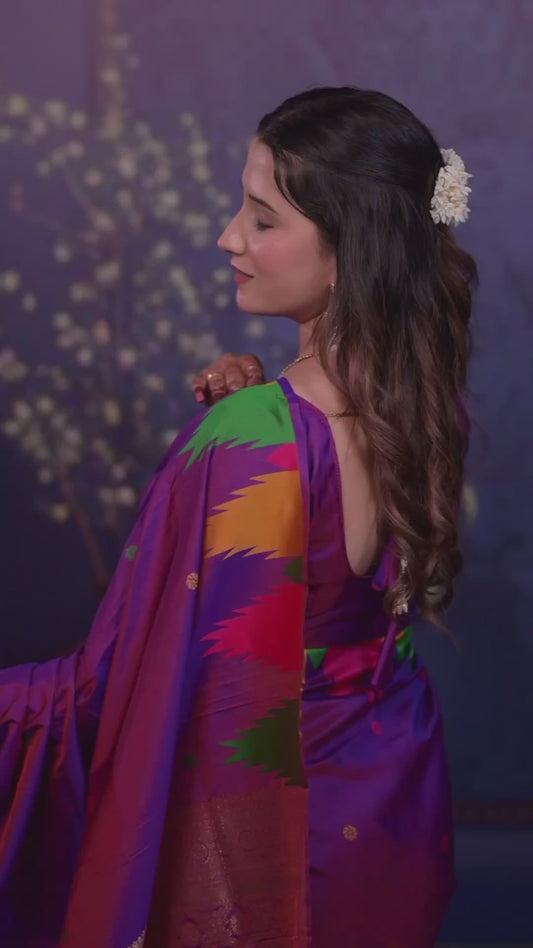 Purple Temple Border Silk Saree