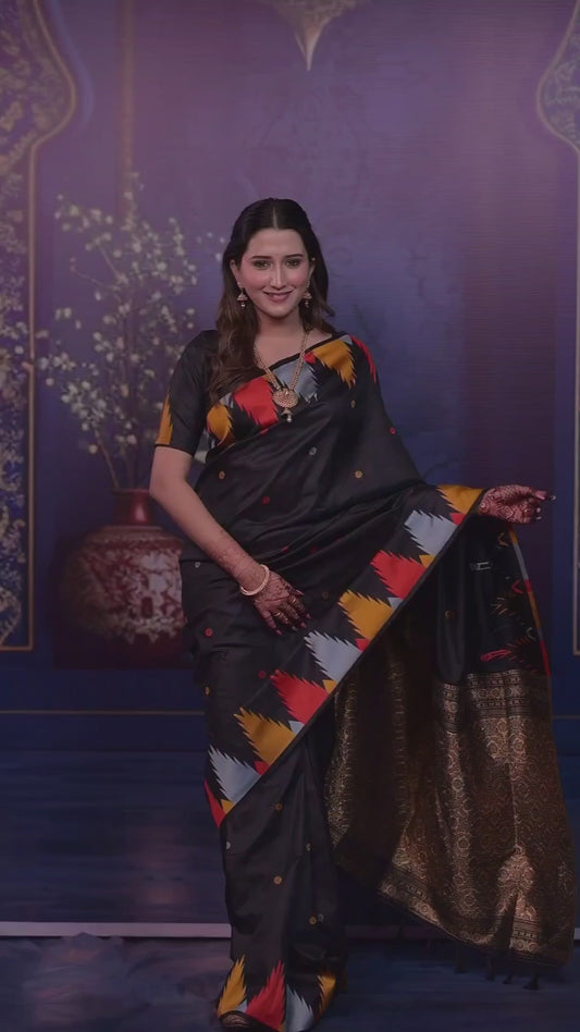 Black Temple Border Silk Saree