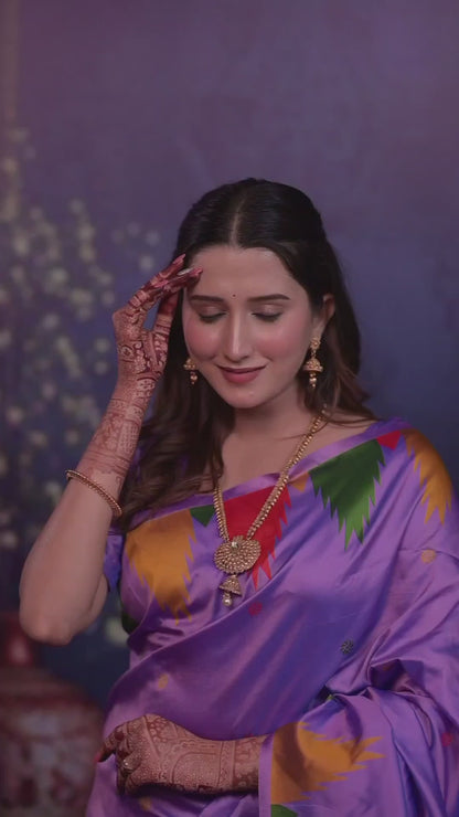 lavender Temple Border Silk Saree